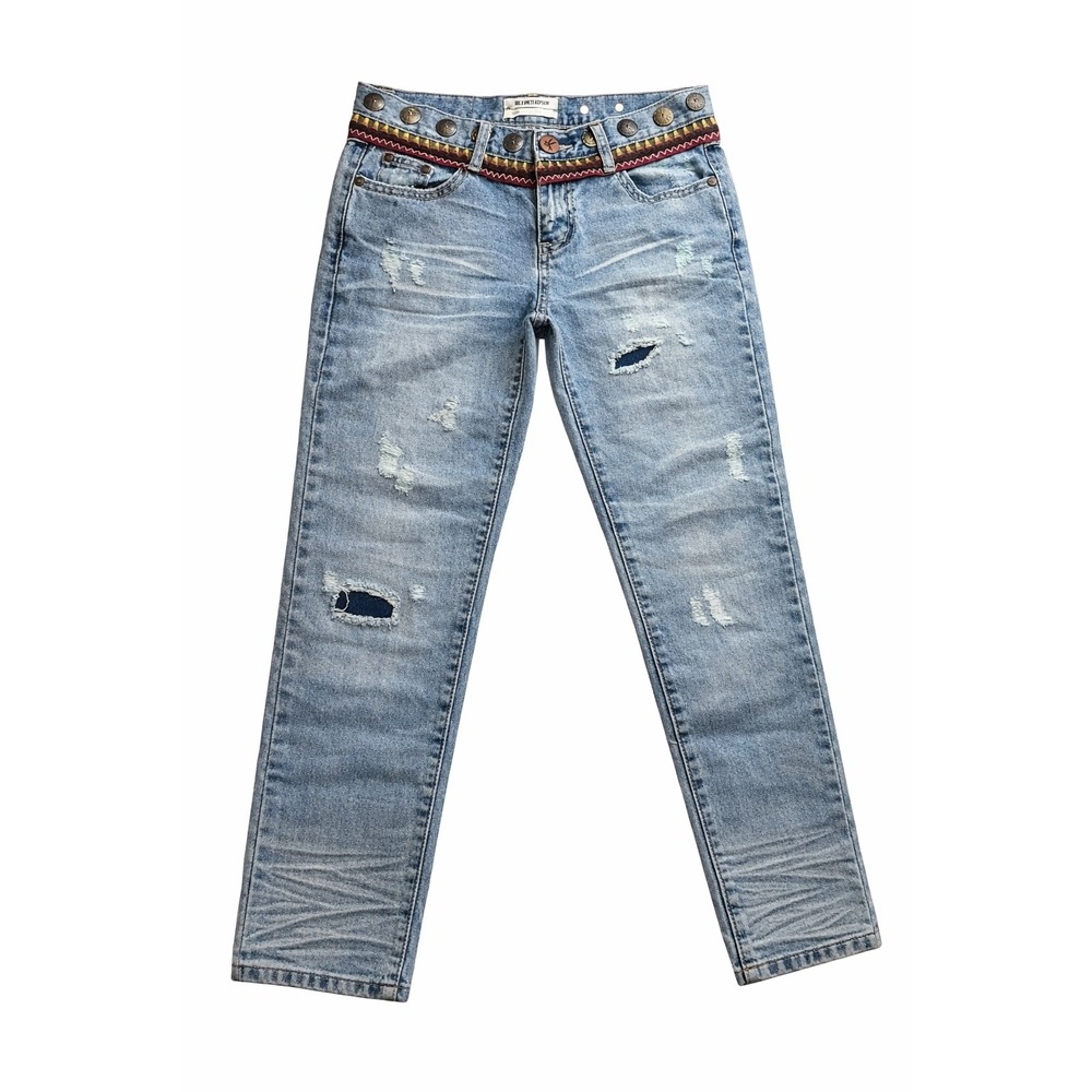 One x OneTeaspoon Distressed Studded Embroidered Jeans Light Wash Size 27